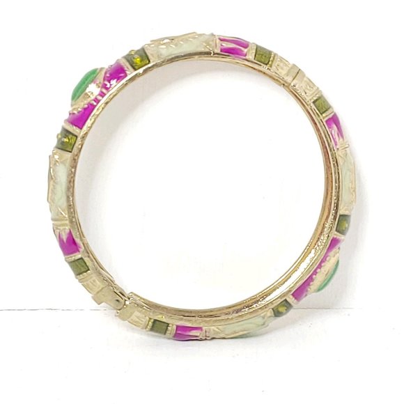 Gold Tone Enamel Hinge Bracelet, Colorful, Unique, Bohemian, EUC - Picture 5 of 6